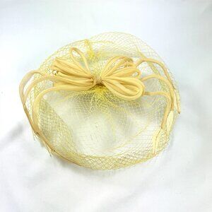 Yellow Birdcage Fascinator Veil Hat Netting Head Covering Bow Trim Vintage 1960s